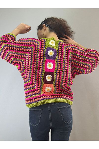 Gönülden Tasarım Hand Knitted Colored Ethnic Women's Sweater S/M