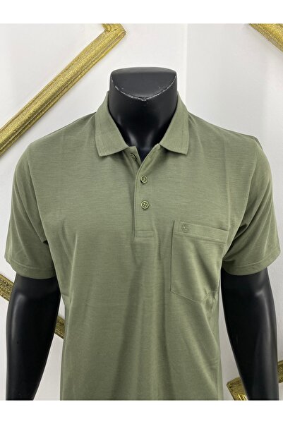 ercan triko Ανδρικό μπλουζάκι με κοντό μανίκι με λαιμόκοψη με λαιμόκοψη σε μεγάλο μέγεθος, χακί χρώμα2141