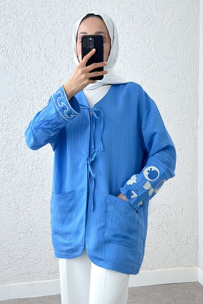 Salih Çelebi Maneca brodata - Kimono ALBASTRU 2216
