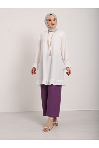 Modamorfo Wrapped Tunic with Elastic Sleeves and Frilly Skirt