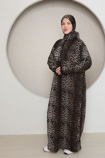 Kutay Collection فستان صلاة نسائي بنصف سحاب مع شال عمامة ذاتية