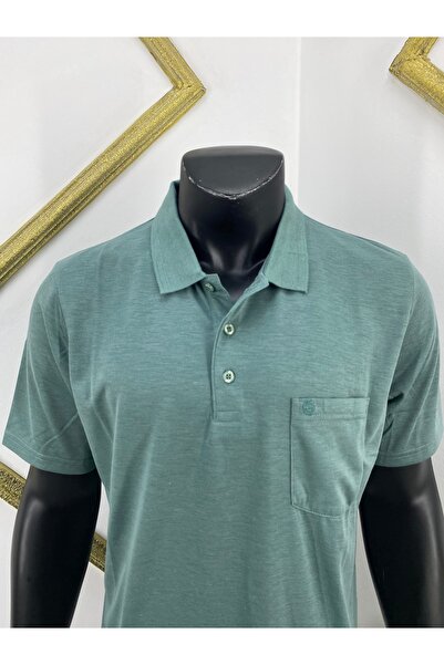 ercan triko Men's Plus Size Polo Neck Short Sleeve Pocket Mint Color T-Shirt 2141