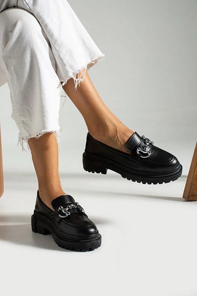 DUXAL SHOES Edna Women's Loafer Thick Sole Chain Casual Black Shoes