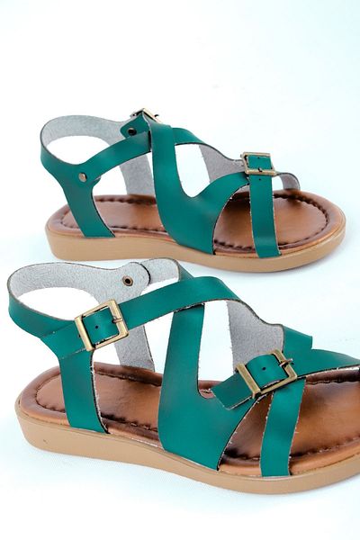 Lal Shoes & Bags Γυναικεία σανδάλια Madison Turquoise από γνήσιο δέρμα σταυρός