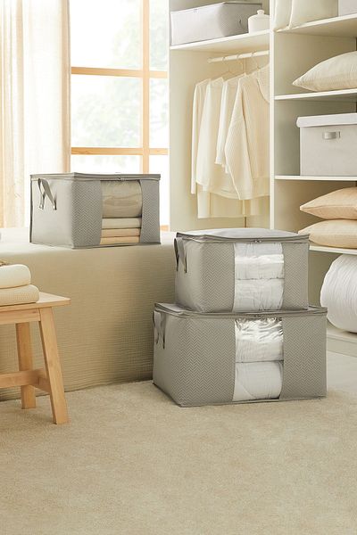 Ocean Home Textile 3-Piece Windowed Gray Herringbone Patterned Scrap, Pillow Quilt Sweater Scrap