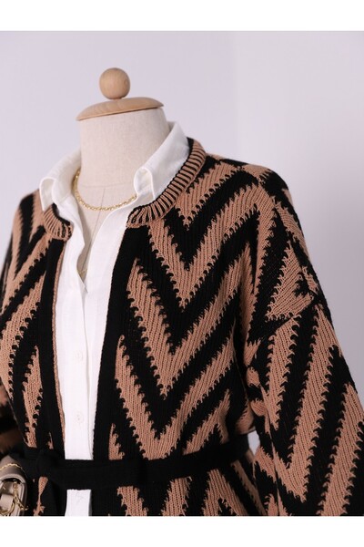 Modamorfo Prolamovaný šněrovací kardigan s polovičním rukávem - opálení