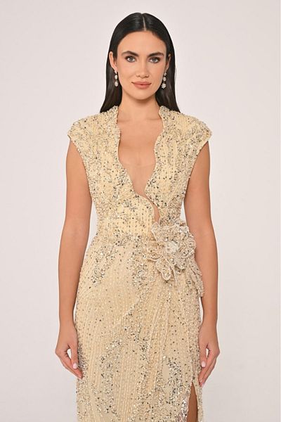 ALFABETA Deep V-Neck Slipping Slipping and Design Evening Dress for Wedding and Evening