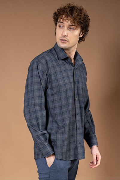 Mutlu City Men's Long Sleeve Classic Regular Fit Checked Natural Organic Cotton Dad Shirt 8140