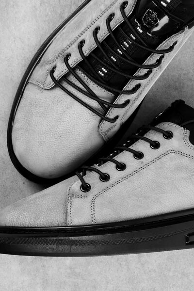 Lal Shoes & Bags Anyone Чоловічі шкіряні черевики на шнурівці з блискучою підошвою та деталями з нубуку - сірі