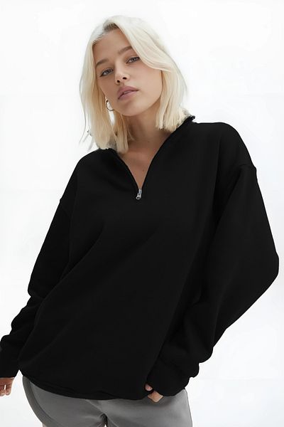 BayBayan Women's Long Sleeve Basic Stylish Design Half Zipper Sweater