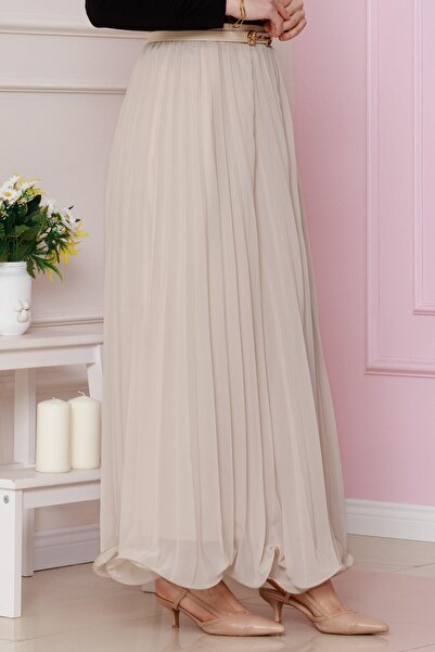 Sevitli Fusta plisata din sifon bej