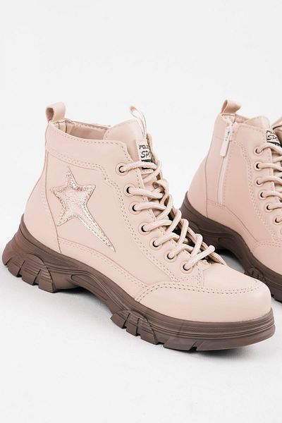 Lal Shoes & Bags Reece Girl's Star Pattern Lace Λεπτομερείς μπότες με φερμουάρ-κρέμα