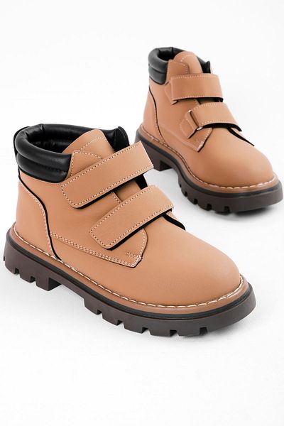 Lal Shoes & Bags Детски унисекс ботуши с велкро на глезена от камел