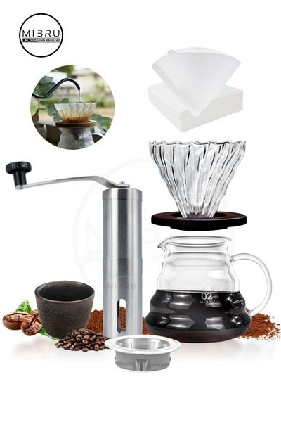 MIBRU V60 Coffee set 600ml Glass Server New Shape Dripper with Wooden Base pour over