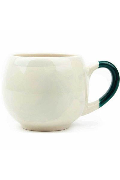 PALTO TASARIM Cream Shiny Balloon Mug (GREEN HANDLE) - Gift Ceramic Mug