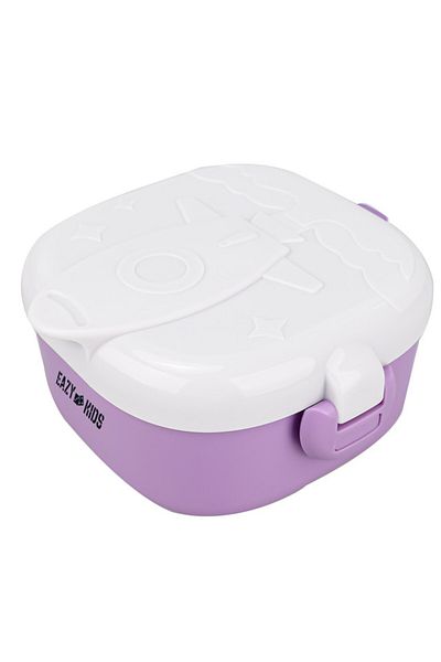Eazy Kids Rocket Lunch Box Meal Set w / Bowl, Scissor and Spoon - Purple (600ml)
