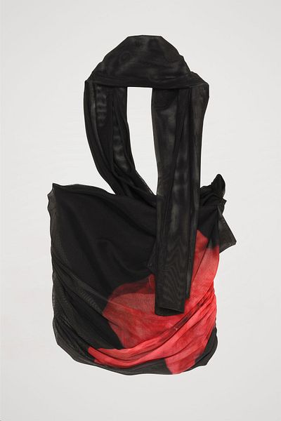 Quzu Black Tulle Patterned Draped Blouse