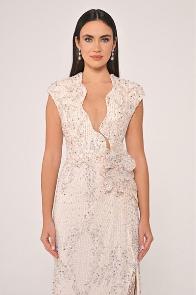 ALFABETA Deep V-Neck Slipping Slipping and Design Evening Dress for Wedding and Evening