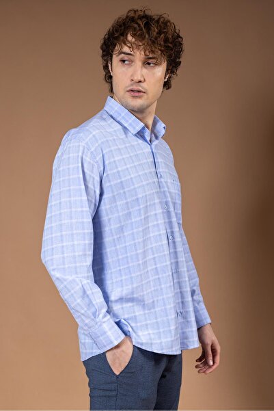 Mutlu City Men's Long Sleeve Classic Regular Fit Checked Natural Organic Cotton Dad Shirt 8140