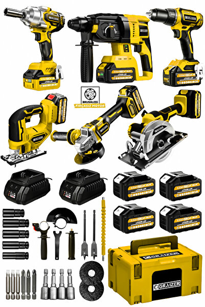 Graizer Combo Set Kömürsüz 
Akülü Vidalama Somun Taşlama Testere Kırıcı Delici Dekupaj Makine Set