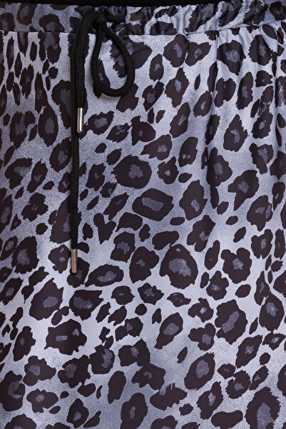 Sevitli Leopard Print Skirt with Lace-Up Waist-Gray