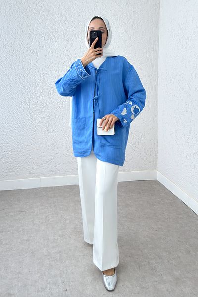 Salih Çelebi Maneca brodata - Kimono ALBASTRU 2216