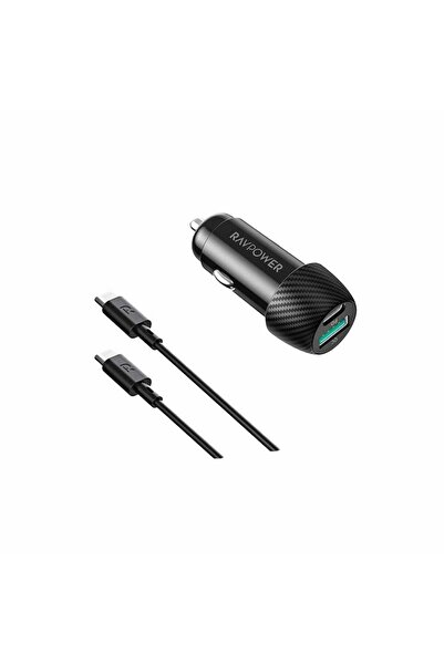 RavPower شاحن سيارة RP-VC1019 PD Pioneer 49W + كابل USB-C إلى USB-C باللون ال...