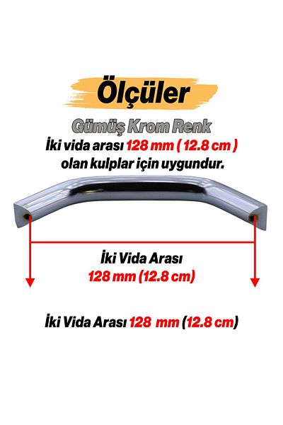 Badem10 Mâner din metal cromat argintiu Şahin 128 mm 12,8 cm Mobilier Bucătărie Sertar Dulap Mânere dulap Mâner