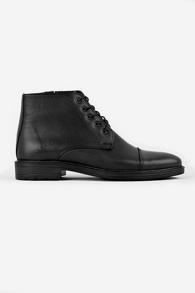 Lal Shoes & Bags Мъжки ботуши от естествена кожа, перфорирани - черни