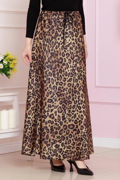 Sevitli Fusta muștar cu model leopard - Talie cu șireturi