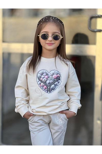 e-çocuk Love Printed Basic Pocket Suit 7065