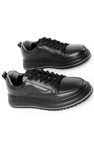 Lal Shoes & Bags Pantofi casual pentru bărbați Jozef din piele naturală cu cusături cu șireturi-negri