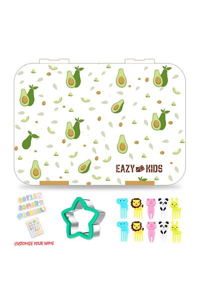 Eazy Kids Bento Box wt Insulated Lunch Bag & Cutter Set - Combo - Avocado