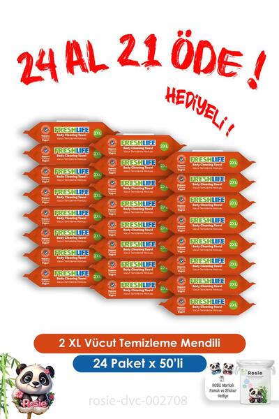 Freshlife 24 Al 21 Öde 2 XL Vücut Temizleme Havlusu 50'li