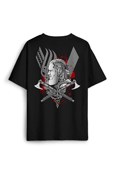 Kendim Seçtim Tricou supradimensionat unisex cu model Ragnar Lothbrok - Vikings Warrior, imprimat pe spate în față