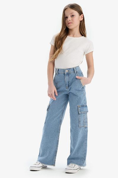 DeFacto Pantaloni de jeans pentru fete, cu picioare late, cargo, cu picioare largi, E2304A825SP