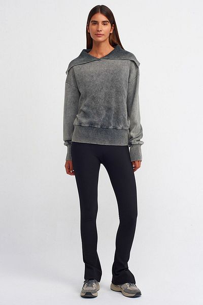 Dilvin 70385 Ottoman Leggings with Slits - Black