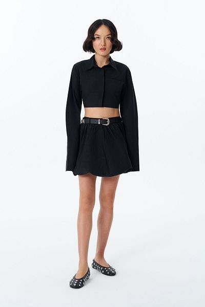 Quzu Fusta Neagra Mini Bubble - Cu centura si buzunare