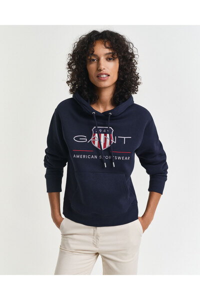 Gant Kadın Lacivert Relaxed Fit Kapüşonlu Logolu Sweatshirt