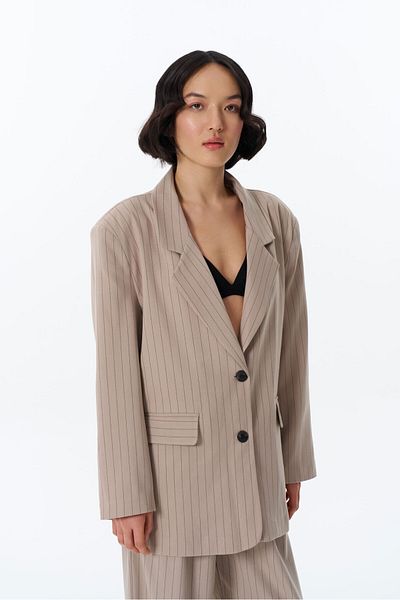 Quzu Jachetă blazer oversize cu dungi de culoare bej