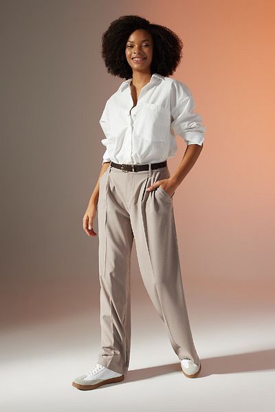 DeFacto High Waist Wide Leg Collared Trousers - B0894Ax23Au