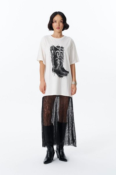Quzu Rochie tricou Ecru - Cizme Imprimate
