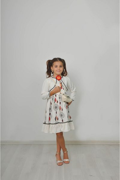 Filizdens Kids Rochie pentru fete cu model cu pene, top fără mâneci, cu geantă bolero Rochie zilnică pentru petrecerea de naștere