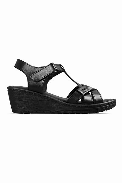 Lal Shoes & Bags Sandale cu toc cu panglică neagră din piele naturală - cu velcro