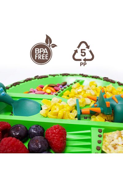 Eazy Kids Eating Plate w/ Spoon, Fork & Pusher - Dinosaur