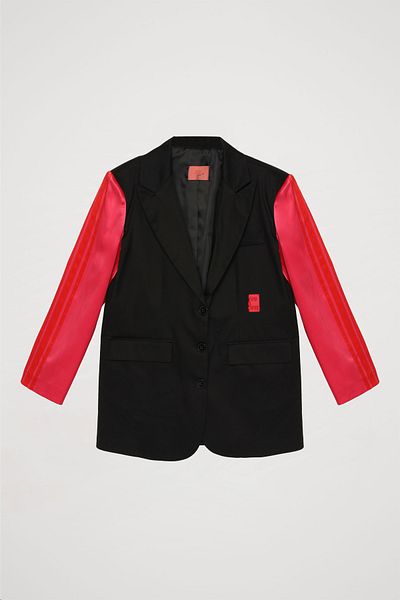 Quzu Black Satin Striped Striped Blazer Jacket