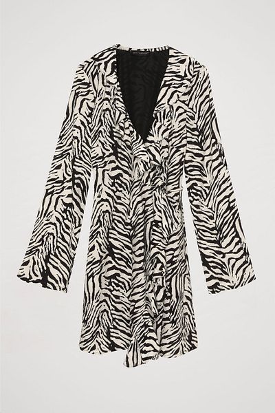 Quzu Black Mini Dress - Zebra Pattern and Tie-Up