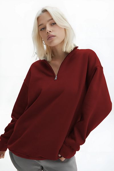 BayBayan Pulover de damă cu mânecă lungă, design elegant, cu jumătate de fermoar