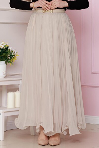 Sevitli Fusta plisata din sifon bej