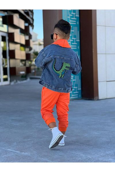 ELONKİDS Denim Jacket and Dino Tracksuit Set Boy Combine (E0260)